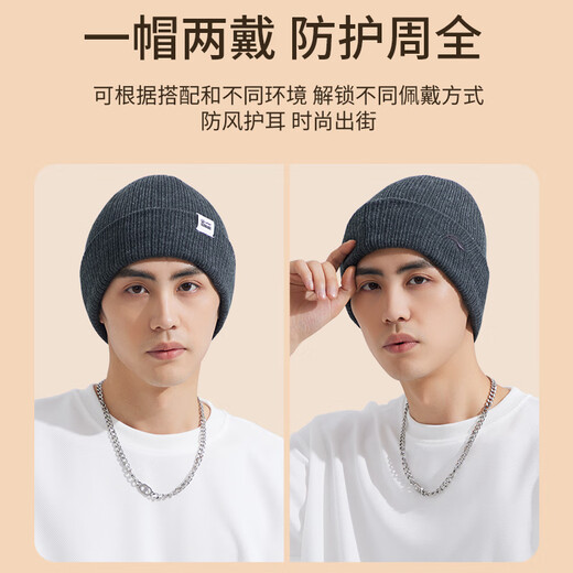 Li Ning Hat Men's Winter Warm Knitted Wool Hat Windproof and Coldproof Cotton Hat Ski Fleece Hat Sports Running Cold Hat Women