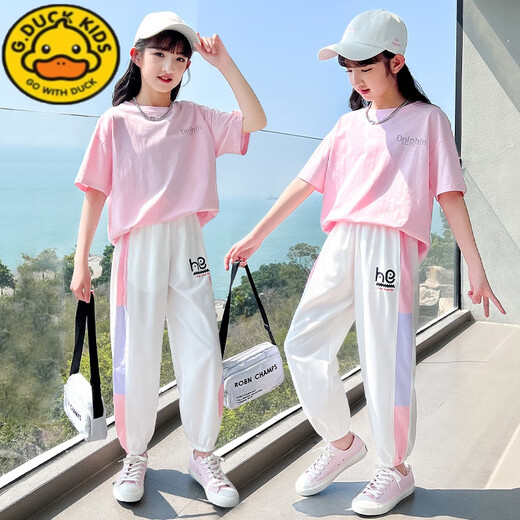 G.Duckkids Little Yellow Duck Girls Sportswear Set New Kurzärmer Kinder-Gelegenheitskleidung für Kinder Kleidung Sommer Big Children's Summer Clothing Girl's Kleidung 5671 Kontrastige Farbe 9731 Lila (ohne Schuhe) 130 cm (130 cm)