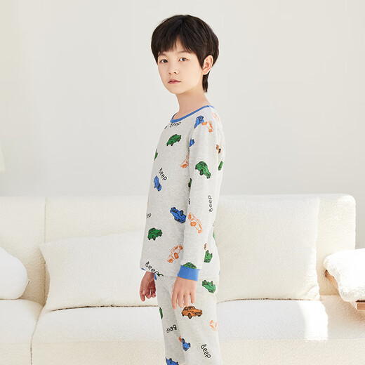 红豆儿童纯棉内衣套装男女中大童秋冬薄款秋衣秋裤小孩保暖内衣棉毛衫 H4M1049麻灰 110