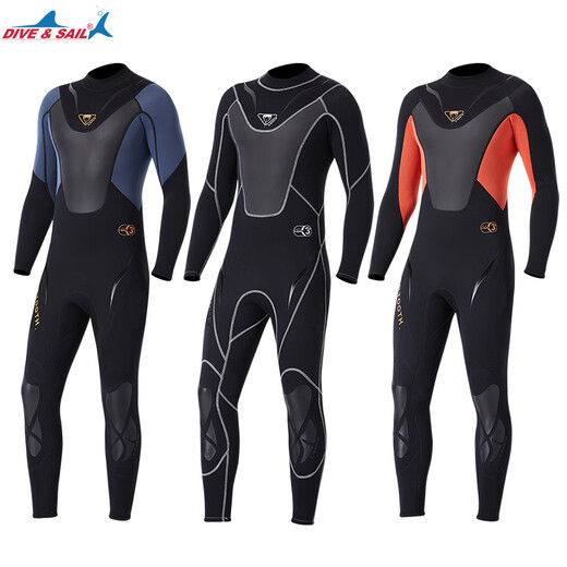 DIVE&SAIL manufacturer wholesale new 3mm wet suit men's wet one-piece warm snorkeling suit long-sleeved cold-proof surfing winter swimsuit black M