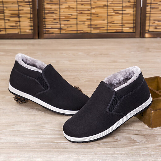 Winter old Beijing cotton shoes for men, thickened with velvet, warm and non-slip, Northeast dad's casual middle-aged and elderly cloth shoes, one-step Northeast high-top plus velvet large cotton shoes 40