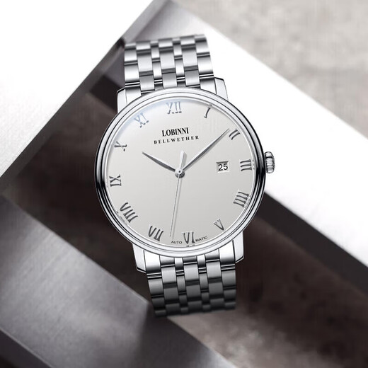 Lobinni Watch Herren Mechanical Watch Herren Uhr Vollautomatisch importierte Bewegung Ultradünn wasserdichte Schweizer Stil Top Ten Marken Herren Uhr 12033-Ghost in der Schale White Stahlgürtel Leder-Gurt Gravur
