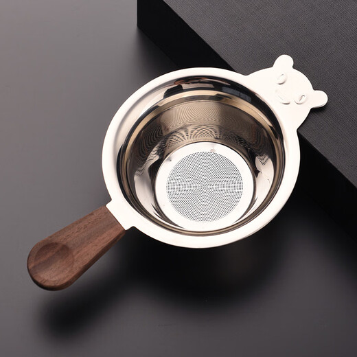 Jinge fair cup tea drain stainless steel food grade 304# filter creative tea filter tea water separation tea set accessories filter tea Panda tea drain rosewood handle + Guanshan base