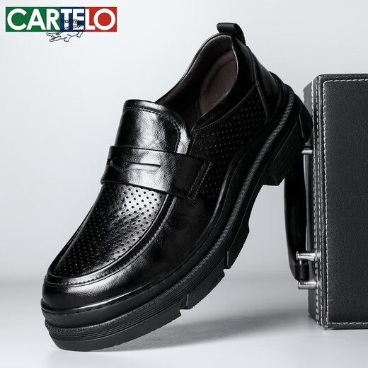 Cartelo Herrenschuhe lässige Lederschuhe Herren dicker alleiner Hand Grip Muster Anti-Falten-Design Herren-Slipper 9913 Hollow 41