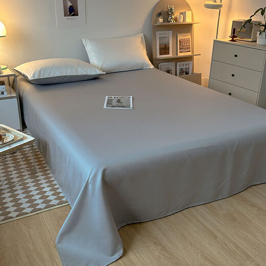 Shuxuan summer single solid color single and double 1.5m ice silk silky naked sleeping sheets student dormitory Rococo-silver gray 160x220cm single sheet