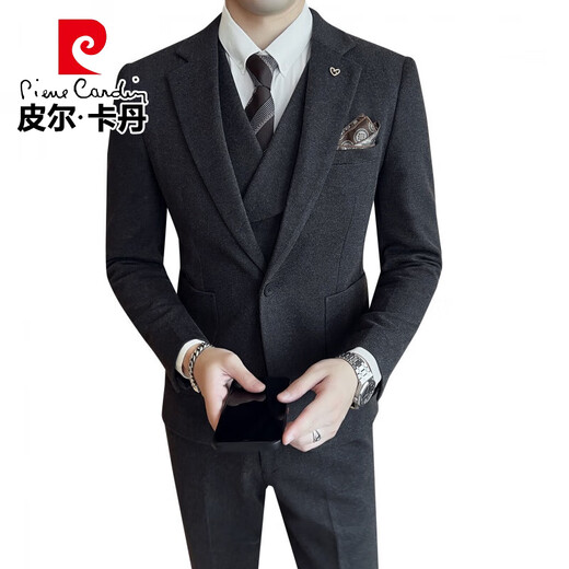 Pierre Cardin (pierre cardin) business slim suit men's spring and summer new woolen suit three-piece suit groom wedding formal dress SJT8339 khaki three-piece suit suit + trousers + vest XL