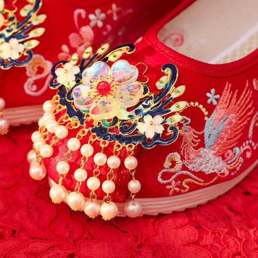 Tianyi Bride Xiuhe Wedding Zapatos Tassel Hanfu Zapatos de estilo antiguo Bordado zapatos de boda Red Red Retro de estilo chino con zapatos de boda Cheongsam Hanfu [Supreme Fengming Red Size 36]