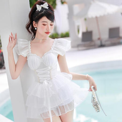 木南飞告白气球2024新款游泳衣女连体平角保守显瘦遮肚白天鹅系泳装 829黑色 L适合105-118斤