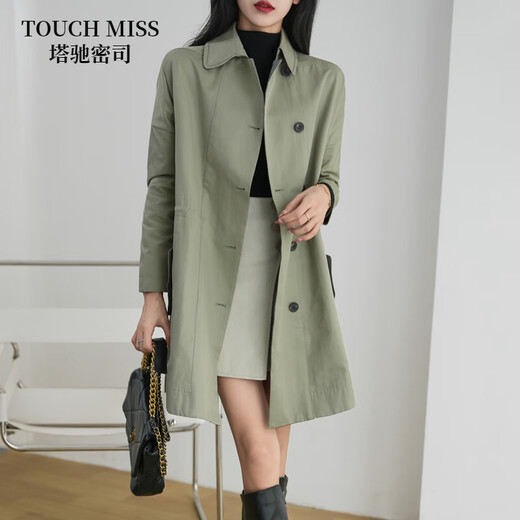 Touchmiss Island country high-end workplace women's clothing spring and autumn new loose high-waisted jacket windbreaker women's mid-length military green (pre-sale) S