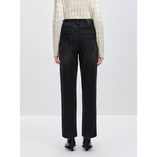 Peacebird Women's Jeans High Waist Harem Autumn and Winter Warm Denim Two Buttons Tapered Women's Denim Medium Black M