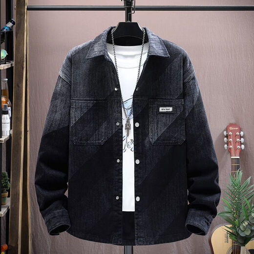 Zhidoudou Herren-Denim-Jacke-Gradientenfarbe 2024 Frühlings- und Herbststudienmarke HEITEL LOSSE VERSATILE JACKE TOP 6623 ONE SIZE M (90-105JIN [JIN GEBEN 0,5 KG])
