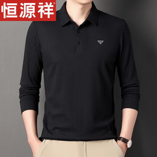 
Hengyuanxiang lapel long sleeve T-shirt for men's pure cotton POLO base shirt spring and autumn middle-aged loose casual daddy top gray SY679 S 165/84A