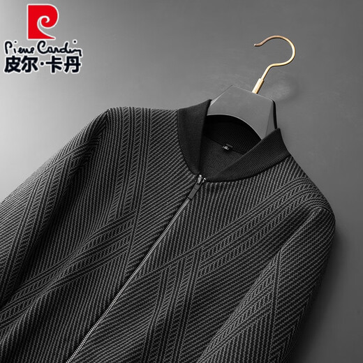 皮尔卡丹（pierre cardin）棒球领开衫拉链毛线衣男士春秋季中老年薄款休闲上衣胖子针织外套 深灰色 XL