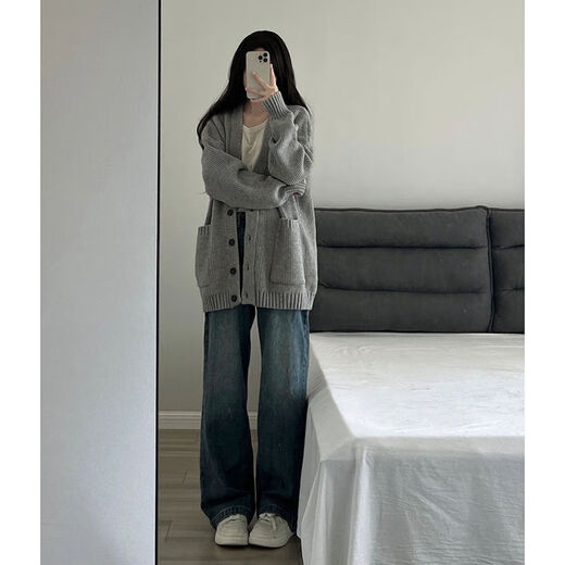 智兜兜胖mm大码针织衫宽松开衫毛衣慵懒风复古女秋冬学院外套上衣300斤 黑色9901单件马甲 5XL 码200-230斤
