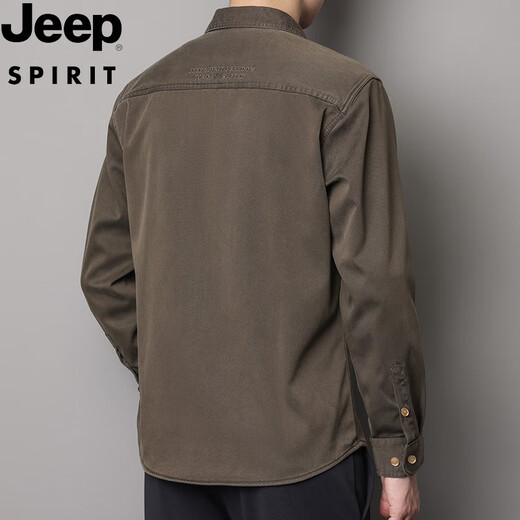 JEEP SPIRIT Jeep velvet shirt 2025 young and middle-aged autumn and winter long-sleeved Tencel winter loose casual shirt anti-wrinkle jacket gray Jeep shirt M 100-115Jin Jin equals 0.5 kg