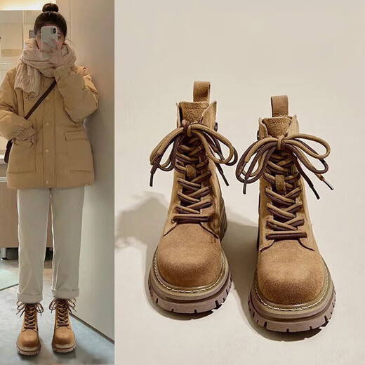 
Nine-inch sunny Martin boots for women 2025 spring and autumn new retro work suit western denim boots thick sole high-rise boots brown outdoor size 36 size Martin boots for women 7 hole brown