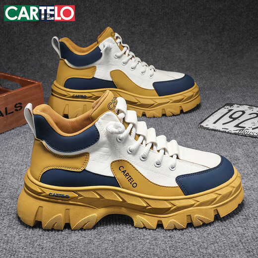 CARTELO men's shoes summer 2025 hot versatile casual shoes for men's high top thick sole height-enhancing work shoes white khaki 42