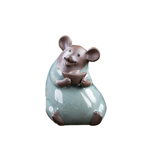 Leipin Ge Kiln tea pet ornaments. Open the piece to raise the twelve zodiac signs. Handmade tea toys. Mini cute tea table creative ornaments. Ge Kiln twelve zodiac tea pets - rat.