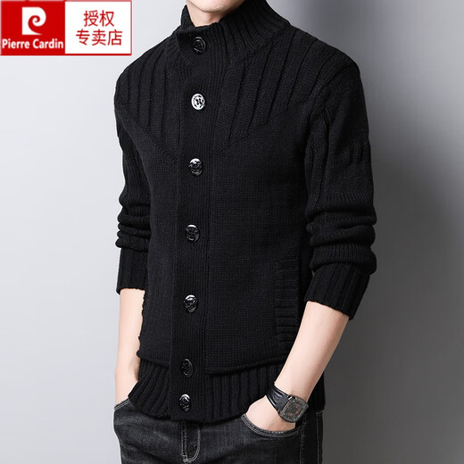 皮尔卡丹（pierre cardin）秋冬季加厚款毛衣外套男针织开衫潮流立领海盗扣复古粗毛线衣 灰色 XL 180