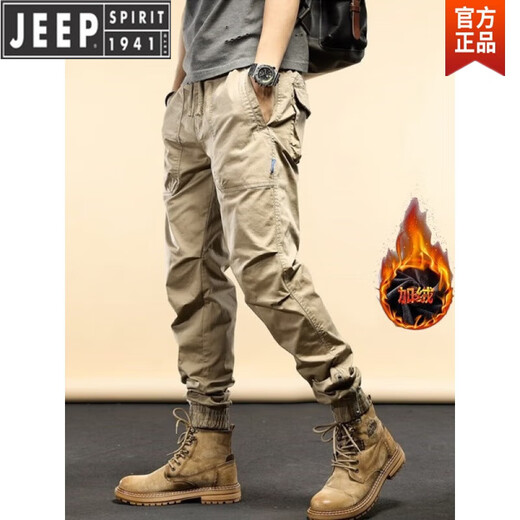 JEEP SPIRIT casual work pants for men in spring and autumn new loose wear-resistant pants for men trendy middle-aged and young men's trousers 679 khaki # model Regular 38 (recommended 180-190Jin [Jin equals 0.5 kg])