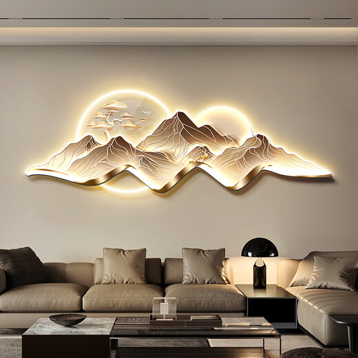 旭伶现代轻奢客厅装饰挂画背靠金山大气山水画沙发背景墙面壁画高级感 E款背有靠山 21070cm人体感应灯画接电源220V