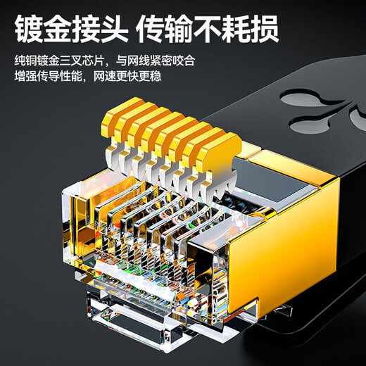 Shanze Class 7 flat network cable Engineering grade CAT7 eight-core twisted pair pure copper gold-plated 10 Gigabit high-speed shielded jumper Computer broadband home decoration finished network connection cable Class 7 shielding [flat black] 2 meters CAT-702C