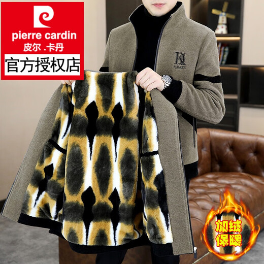 Pierre Cardin velvet thickened jacket men's autumn and winter short casual stand-up collar woolen coat gold mink velvet quilted warm jacket 5522 black velvet warm velvet 2XL suitable for 138-148Jin Jin equals 0.5 kg