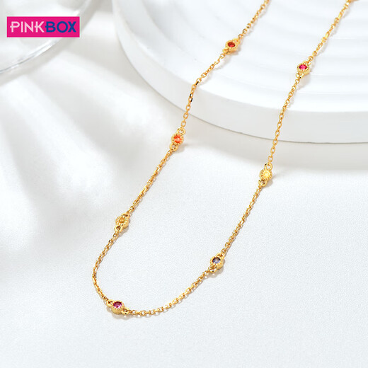 Yan's yellow 18K gold necklace inlaid with red and sapphires, a multi-wear bracelet and necklace. Red and sapphire necklace-reservation gold, a multi-wear 45cm