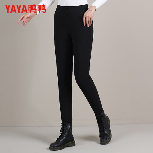 Yaya (YAYA) down pants women's slim fit thickened small feet high waist elastic warm winter new casual pants 902F black XL