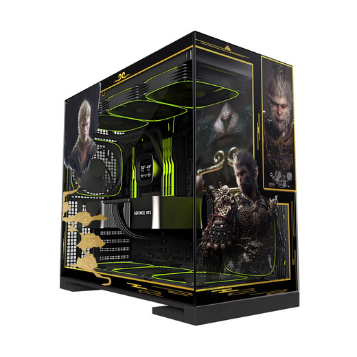 Geometry Future Model5 M5 Boîtier principal pour ordinateur de jeu Refroidissement par eau à 360°/Carte mère E-ATX/TypeC/Boîtier à thème bidimensionnel blanc noir Personnalisation privée Impression UV M5 52887-Noir Personnalisation du boîtier noir Wukong