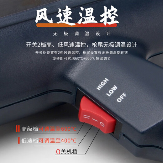 贤辰两段调温数显热风枪工业级电热吹风机热风筒电烤枪汽车塑膜包装 热风枪866A数显款