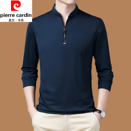 皮尔卡丹（pierre cardin）春秋季新款男士纯棉亲肤长袖T恤半拉链立领卫衣大码宽松百搭上衣 QPD-6625玫红【春秋薄款】 有口 175/88A 建议130-150斤