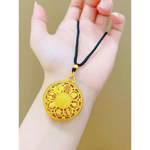 Fat Donglai's same style 18k gold eight treasures compass pendant, the Great Sun Tathagata Amitabha 18k yellow l gold lotus necklace Wanfu eight treasures compass pendant size 35*35 (+ rope