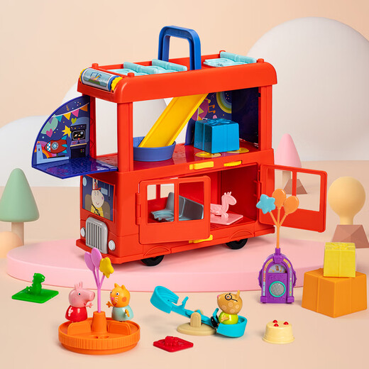 [80% neuf] Peppa Pig Toys Party Party Double-Decker Bus Set Children's's Children's's House, Boys and Girls Anniversaire Graduation Gift