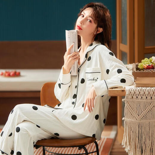Pajamas para mujeres mangas largas de algodón puro de primavera y otoño de la mujer 2022 Las nuevas mujeres de algodón pueden usar ropa de verano en el hogar W12811 L [Adecuado para 100-120jin [Jin equivale a 0.5 kg]] [suave y cómodo]