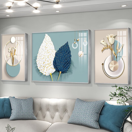 Pinturas de decoración de la sala de estar nórdica, murales de pared de fondo abstracto de lujo de lujo, pinturas de colgantes de porcelana de cristal de dormitorio simple moderna, TXMG12004, medio 80*60 cm/derecha 40*60 cm adecuado para 2.