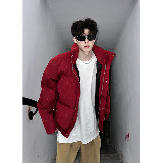 Zhiwei Man's Gypsophila Cotton Jacket Men's 2025 Winter New Thick Warm Cotton Jacket American High Street Loose Casual Cotton Jacket Red XL Recommended 120-140Jin Jin equals 0.5 kg