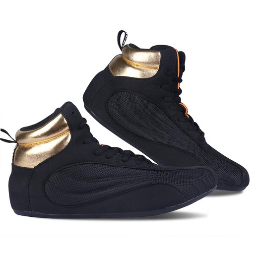 Zapatillas de boxeo Gingpai para hombres Capas de lucha de entrenamiento profesional para mujeres zapatos de cuclillas de lucha transpirables y sin deslizamiento para la protección de tobillo en la mitad del tobillo [estilo negro] 41