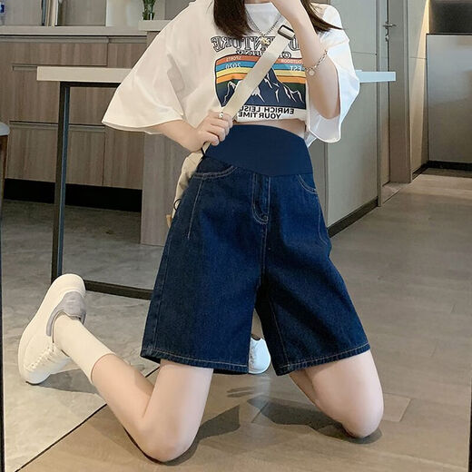 苒琦妈咪孕妇短裤夏季外穿2025新款小个子宽松孕妇裤可调节蓝色牛仔裤夏款 浅蓝色 XL