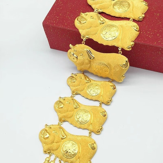 Wedding Pig Brand Necklace Frosted Sand Gold Necklace Chinese Style Wedding Bridal Jewelry Simulated Gold Women's Necklace New Style Pig Brand Necklace High-end Wedding Gift Box Packaging Two Pigs 52g