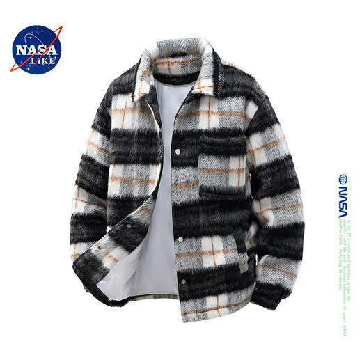 NASA wie offizielle karierte gestreifte Wolljacke für Männer im Herbst und Winter American Retro Casual High-End Woll Männerjacke Khaki M (Empfohlen 90-105Jin [Jin ist gleich 0,5 kg])