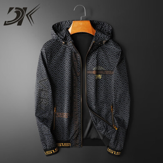 DK brand jacket men's jacket spring and autumn new trendy brand printed casual sports baseball uniform jacket hooded 2195-1 XL