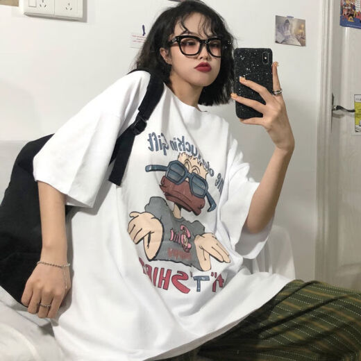 御仕达时尚短袖小众t恤女装潮ins港风体恤圆领印花上衣女夏 T1278白色短袖0 M