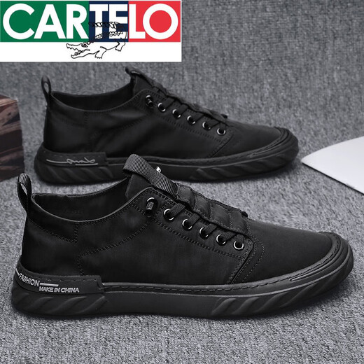 
CARTELO brand men's shoes summer ice silk canvas breathable chef kitchen work non-slip black board shoes labor protection trendy shoes [W838] black 40