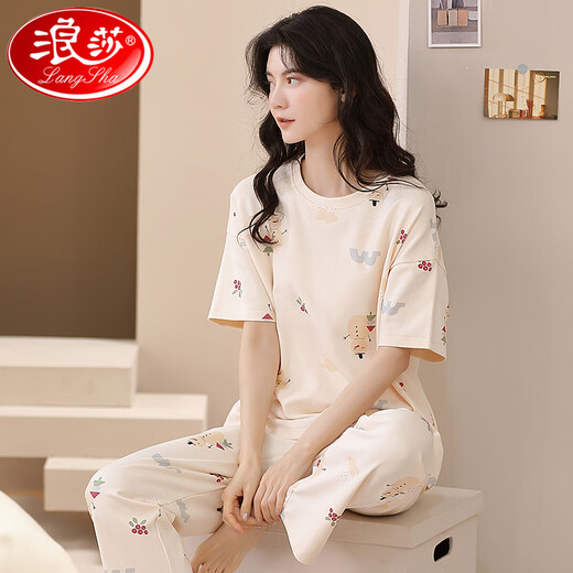 Langsha (Langsha) Pyjama Langsha pour femmes en été à manches courtes en coton pur printemps et été 2023 Nouvelles nocons de nuit pour les vêtements de coton 653 m suggère 80-100jin [Jin est égal à 0,5 kg]