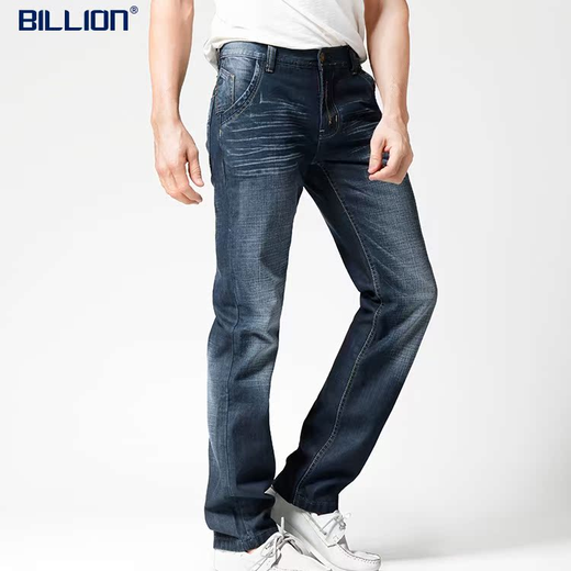 
BILLION pure cotton straight jeans men's autumn and winter thick style fit mid-waist fashion trendy retro casual pants 13067 dark blue thick style 38