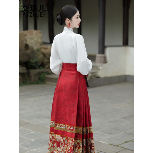 艾珠儿（Aizhuer）马面裙全套新中式连衣裙2024新款明制汉服女装国风改良旗袍长裙子 AHN679白色上衣+马面裙 M