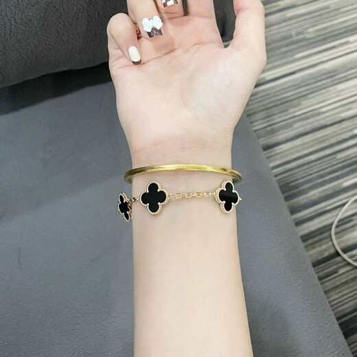 Fat Donglai's same style gold bracelet 18K gold four-leaf clover five-flower Au750 rose gold as a Valentine's Day gift for girlfriend Red four-leaf clover bracelet gold color