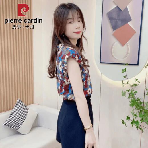 
Piercardan European and American retro shirt for women 2025 summer new fashion rose print ruffle sleeve design top blue print M
