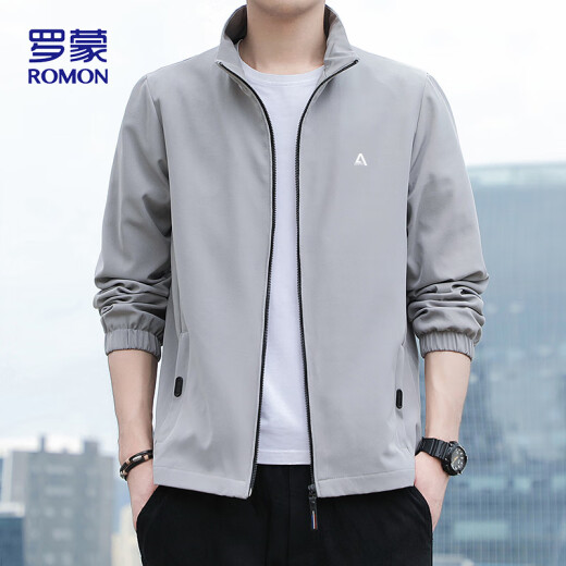 
ROMON Jacket Men's Trendy Spring Business Executive Standing Collar Loose Casual Windproof Jacket Men's JK83 Black 3XL